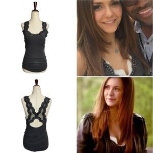 Free People • Imtimately Rib & Lace Cami Tank Gray M ASO Elena Gilbert ALTERED